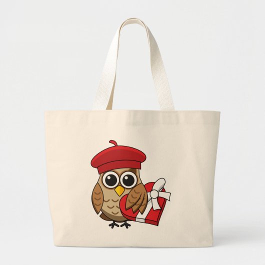 Kute Owl met Red Beret en Heart Box Grote Tote Bag (Voorkant)
