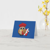 Kute Owl met Red Beret en Heart Box Kaart (Gele Bloem)