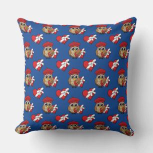 Kute Owl met Red Beret en Heart Box Kussen