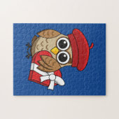 Kute Owl met Red Beret en Heart Box Legpuzzel (Horizontaal)