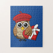 Kute Owl met Red Beret en Heart Box Legpuzzel (Verticaal)