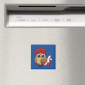 Kute Owl met Red Beret en Heart Box Magneet (Insitu (Vaatwasser))