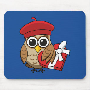 Kute Owl met Red Beret en Heart Box Muismat
