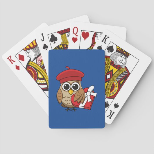Kute Owl met Red Beret en Heart Box Pokerkaarten (Achterkant)
