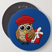Kute Owl met Red Beret en Heart Box Ronde Button 6,0 Cm (Voorkant /achterkant)