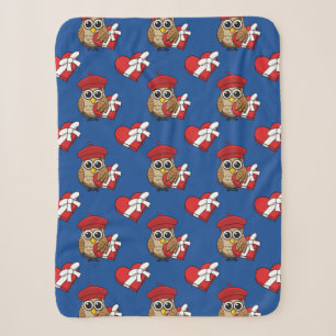 Kute Owl met Red Beret en Heart Box Sherpa Deken