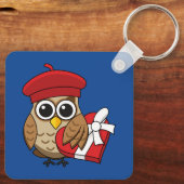 Kute Owl met Red Beret en Heart Box Sleutelhanger (Achterkant)
