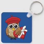 Kute Owl met Red Beret en Heart Box Sleutelhanger (Achterkant)