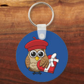 Kute Owl met Red Beret en Heart Box Sleutelhanger (Voorkant)