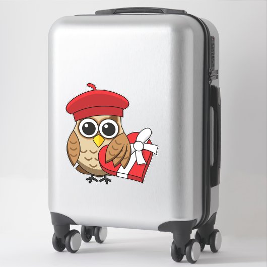 Kute Owl met Red Beret en Heart Box Sticker (Koffer)