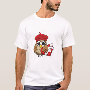 Kute Owl met Red Beret en Heart Box T-shirt
