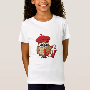 Kute Owl met Red Beret en Heart Box T-shirt