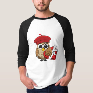 Kute Owl met Red Beret en Heart Box T-shirt