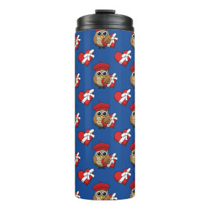 Kute Owl met Red Beret en Heart Box Thermosbeker