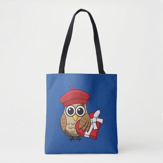 Kute Owl met Red Beret en Heart Box Tote Bag (Voorkant)