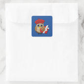 Kute Owl met Red Beret en Heart Box Vierkante Sticker (Tas)