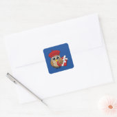 Kute Owl met Red Beret en Heart Box Vierkante Sticker (Envelop)