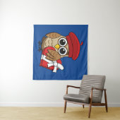 Kute Owl met Red Beret en Heart Box Wandkleed (In Situ (horizontaal))