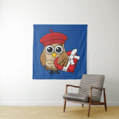 Kute Owl met Red Beret en Heart Box Wandkleed (In situ)