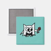 Kute Owl met ventilator op Blauwgroen magneet (Voorkant / Achterkant)