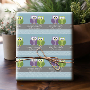 Kute Owl op bijkantoor - Blue Baby Boy Shower Cadeaupapier