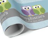 Kute Owl op bijkantoor - Blue Baby Boy Shower Cadeaupapier (Rol Hoek)