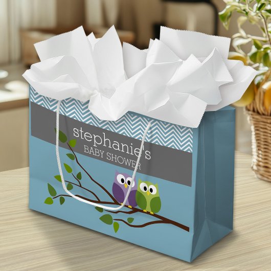 Kute Owl op bijkantoor - Blue Baby Boy Shower Large Cadeautasje