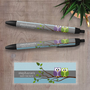 Kute Owl op bijkantoor - Blue Baby Boy Shower Zwarte Inkt Pen