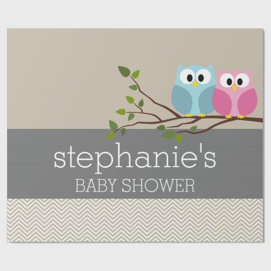 Kute Owl op Branch Baby Girl of Boy Shower Cadeaupapier (Vlak)