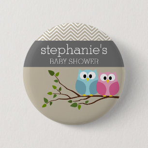 Kute Owl op Branch Baby Girl of Boy Shower Ronde Button 5,7 Cm