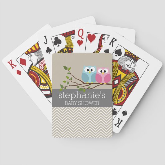 Kute Owl op Branch Baby Girl of Boy Shower Speelkaarten (Achterkant)