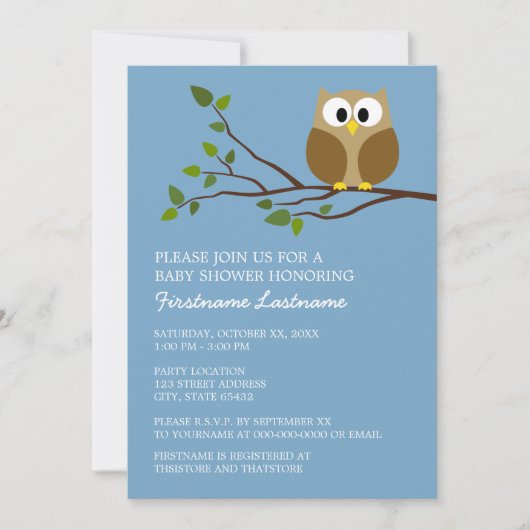 Kute Owl op Branch Baby Shower Kaart (Voorkant)
