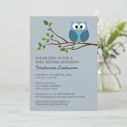 Kute Owl op Branch Baby Shower Kaart (Staand voorkant)