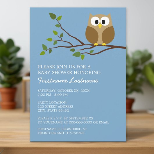 Kute Owl op Branch Baby Shower Kaart