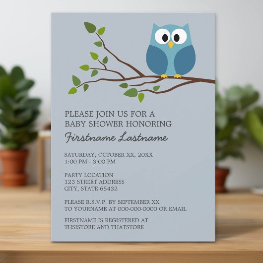 Kute Owl op Branch Baby Shower Kaart