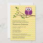 Kute Owl op Branch en chevrons Baby Girl Shower Kaart (Voorkant)
