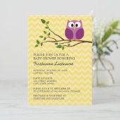 Kute Owl op Branch en chevrons Baby Girl Shower Kaart (Staand voorkant)