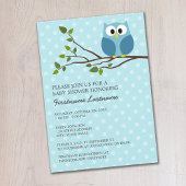 Kute Owl op Branch Light Blue Baby Shower Kaart