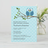 Kute Owl op Branch Light Blue Baby Shower Kaart (Staand voorkant)