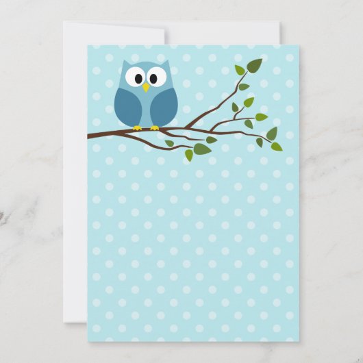 Kute Owl op Branch Light Blue Baby Shower Kaart (Achterkant)