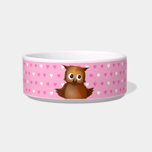 Kute Owl op de Roze Achtergrond van het Patroon va Voerbakje
