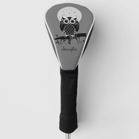 Kute owl op een tak en een douanenaam  golfheadcover (Voorkant)