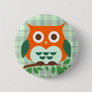 Kute Owl op een Tak Ronde Button 5,7 Cm