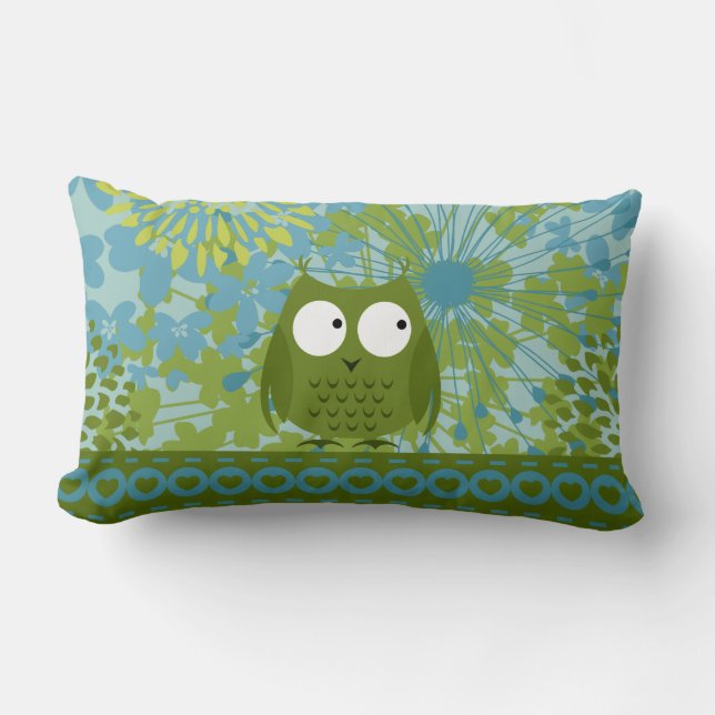 Kute Owl op hartlint met Floral Pattern Kussen (Voorkant)
