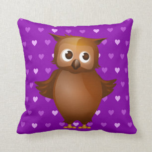 Kute Owl op Paarse achtergrond van het Hart Patter Kussen