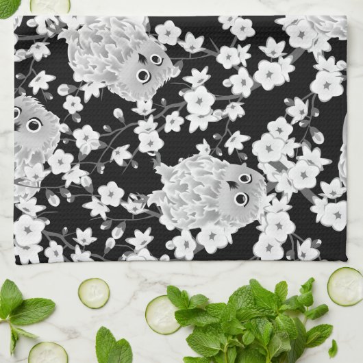 Kute Owl Pattern Black and White Theedoek (Gevouwen)