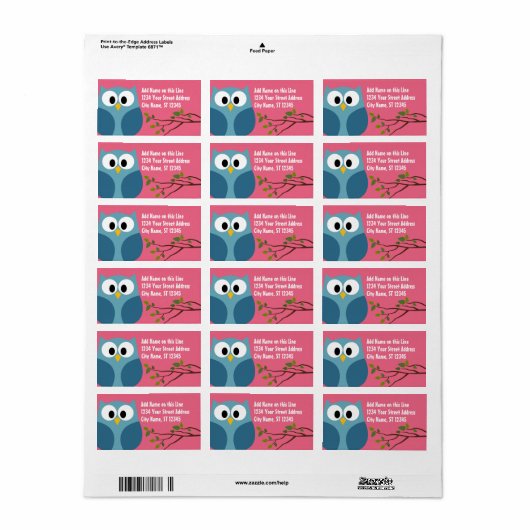 Kute Owl - Return Address Labels (Full Sheet)