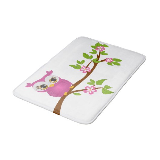 Kute Owl Roze op een Mat van de Bath van de Tak (Gekanteld)