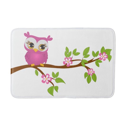 Kute Owl Roze op een Mat van de Bath van de Tak (Voorkant)