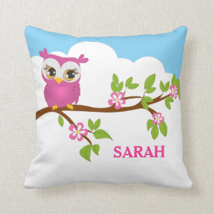 Kute Owl Roze op een Sierkussen van de Tak